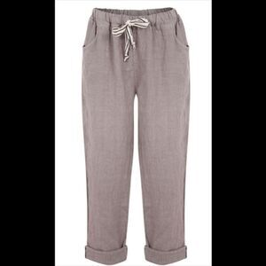 Suzy D London Tan Linen Drawstring Pants Sz M